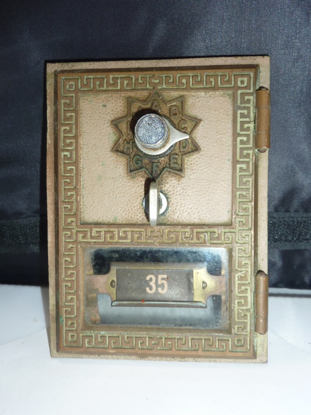One Vintage 1962s Brass USPS Post Office Po Mail Box Door W/Glass # 35